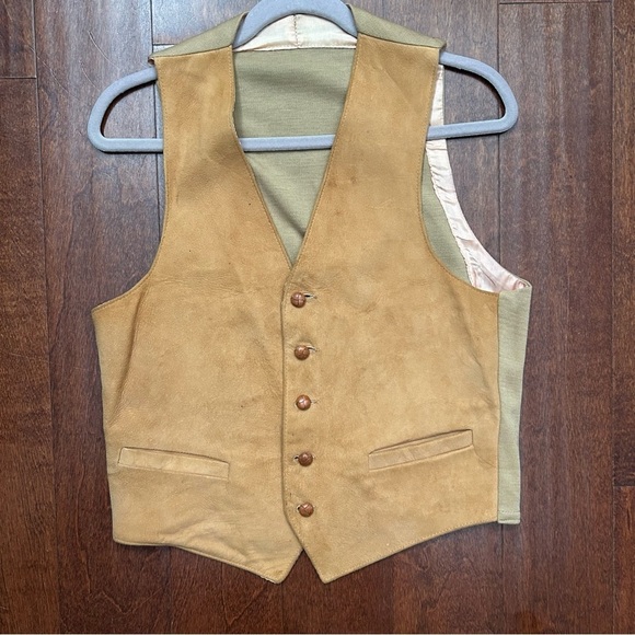 Vintage Other - Vintage Men’s Tan Suede Vest with Braided Leather Buttons, Size Medium